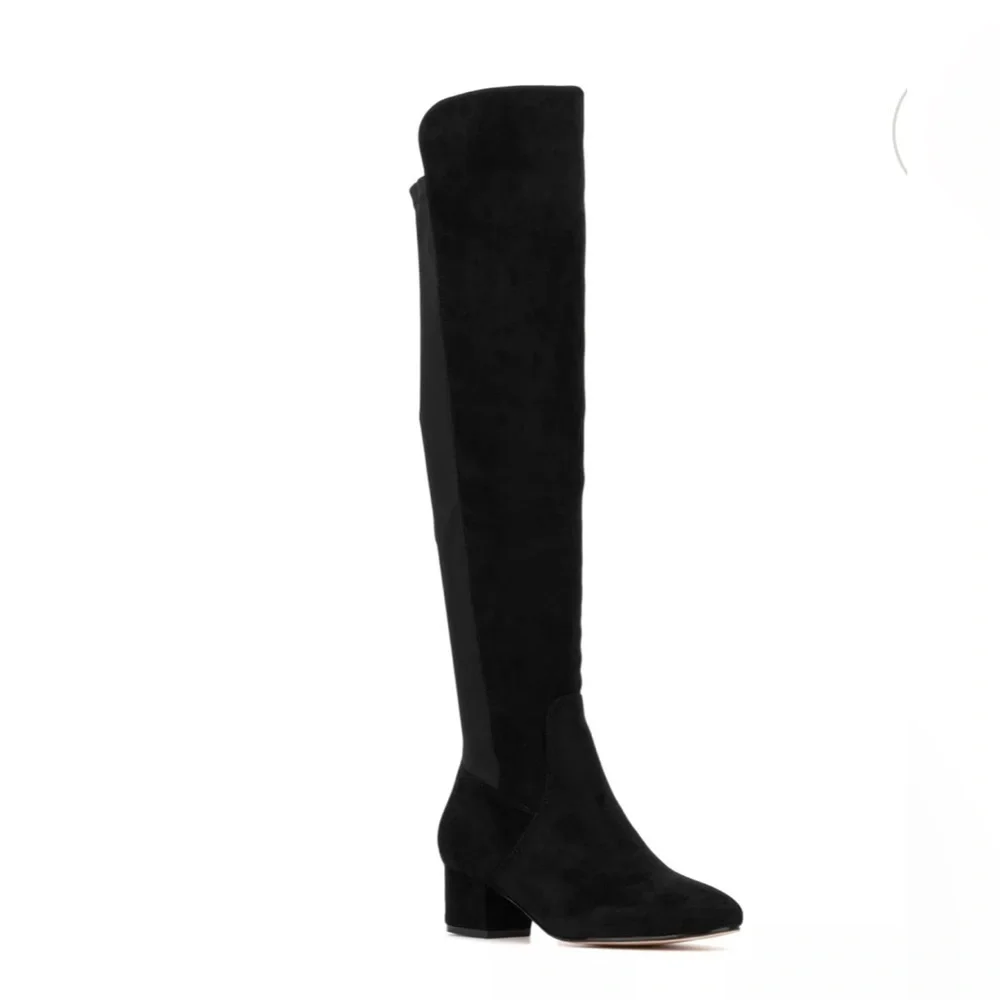 NEW YORK & COMPANY FLORENCE ALMOND TOE FAUX SUEDE OVER THE KNEE BOOTS SIZE 9